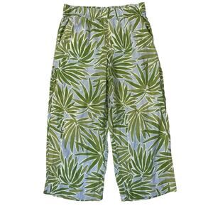 Sigrid Olsen Linen Wide Leg Pants L Green Tropical Beach Casual Resort Lagenlook